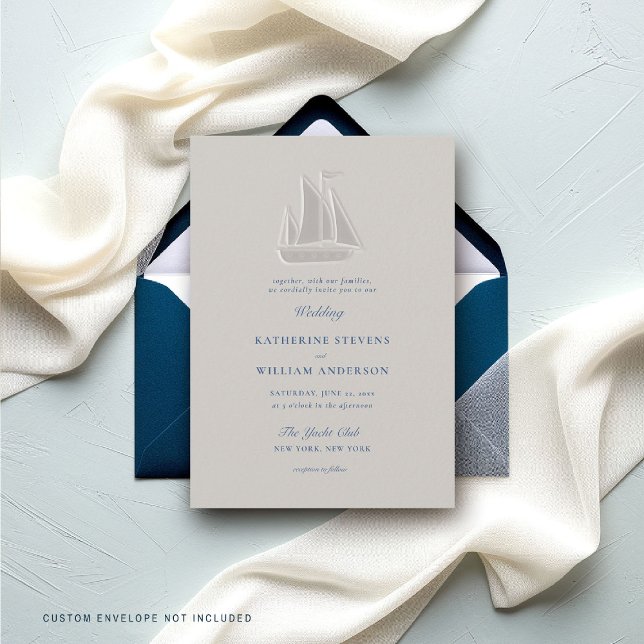 Convite Casamento Clássico Formal de Barcos de Navegação N (nautical wedding invitation sail boat sailing marina ocean waterfront beach destination modern class)