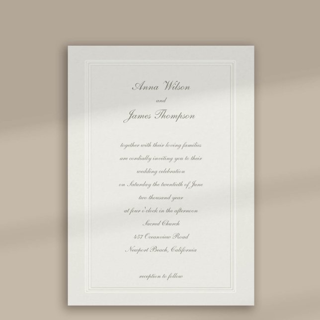 Convite Casamento Clássico Formal Ecru De Frame Embossed (formal traditional wedding invitation faux embossed cream ecru frame calligraphy modern classic)