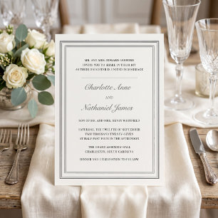 Convite Casamento Clássico Formal Ecru Ivory Triple Frame