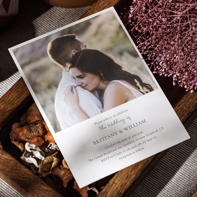 Convite Casamento Clássico Formal Moderno com Foto (Classic Modern Wedding Invitation with Full Photo)