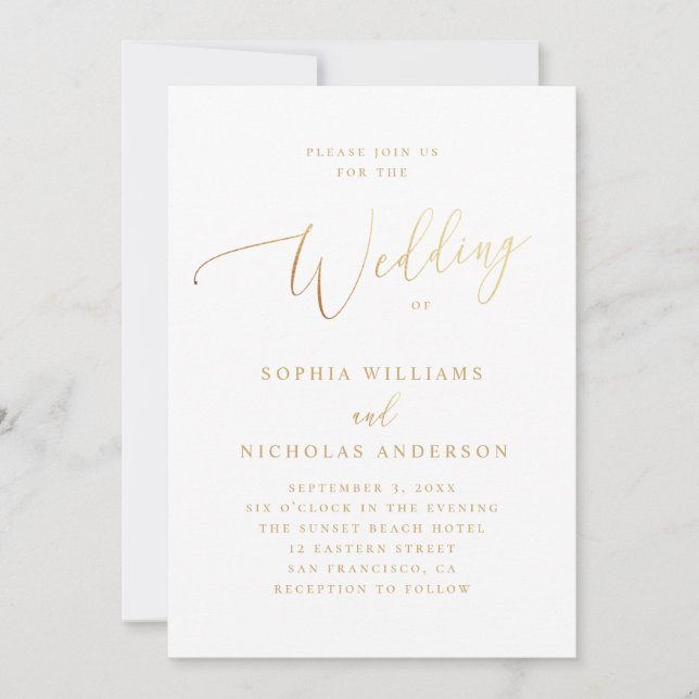 Convite Casamento clássico formal | Script Dourado Elegant (Frente)