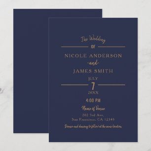 Convite Casamento Clássico Limpo Minimal Chic Azul Naval D