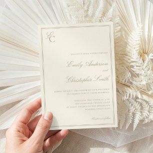 Convite Casamento Clássico Marfim Elegante