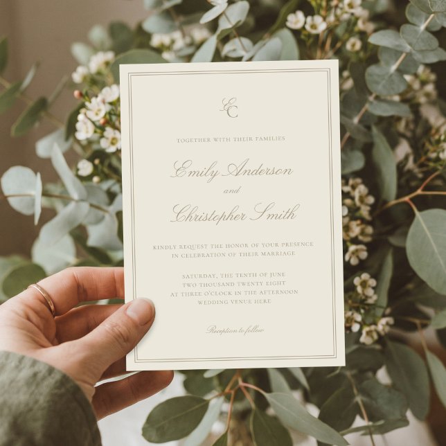 Convite Casamento Clássico Marfim Elegante (Criador carregado)