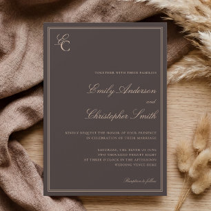Convite Casamento Clássico Marrom Elegante
