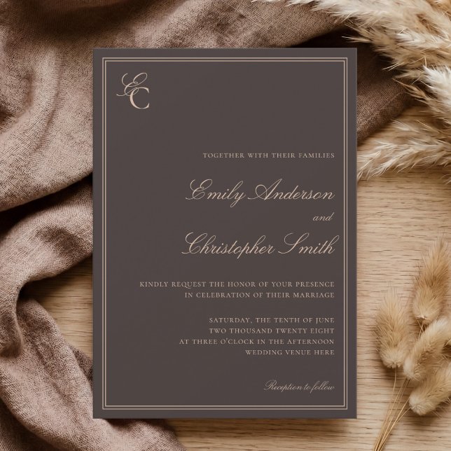 Convite Casamento Clássico Marrom Elegante (Criador carregado)