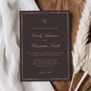 Convite Casamento Clássico Marrom Elegante