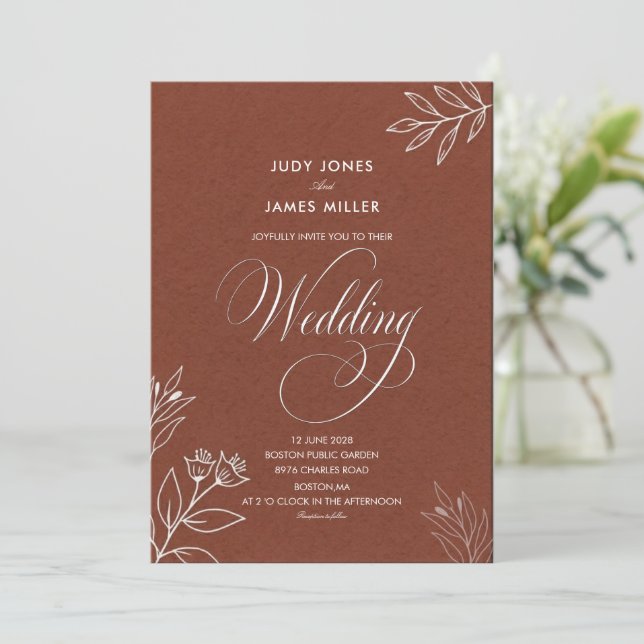 Convite casamento clássico minimal simples rústico terraco (Em pé/Frente)