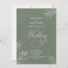 Convite casamento clássico minimal simples rústico verde s