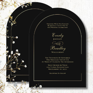 Convite Casamento Clássico Minimalista Arco Preto Ouro