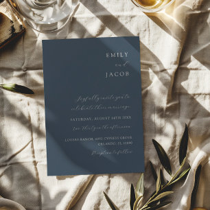 Convite Casamento Clássico Minimalista Azul e Branco