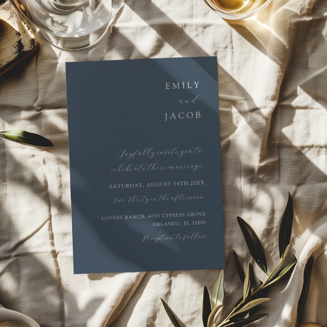 Convite Casamento Clássico Minimalista Azul e Branco (Criador carregado)