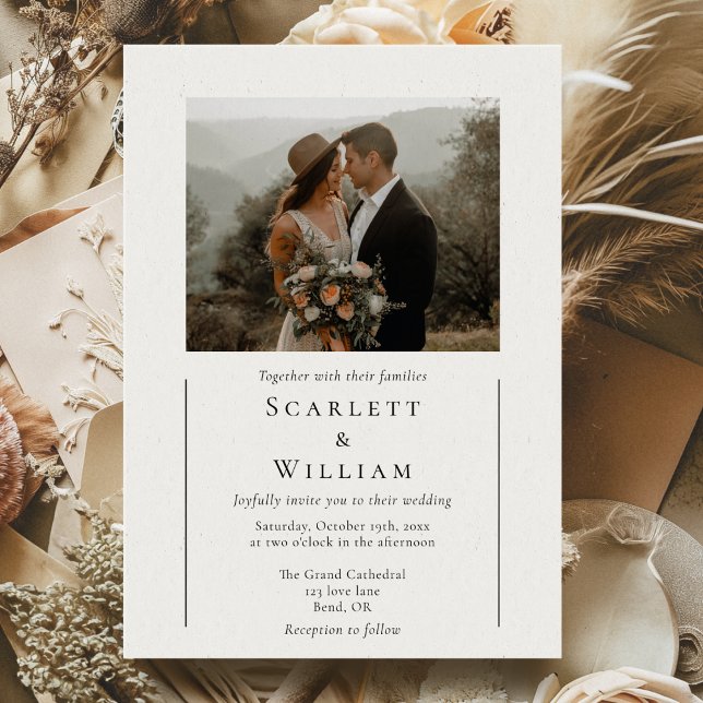 Convite Casamento Clássico Mínimo Moderno de Fotos Simples (Criador carregado)