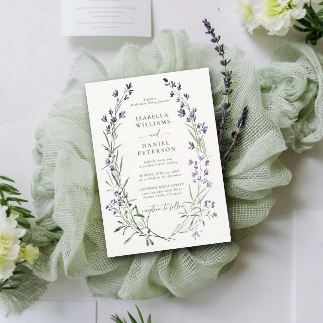 Convite Casamento Clássico Moderno de Frame de lavanda Del (lavender wedding invitation provence wreath modern classic elegant watercolor theme)