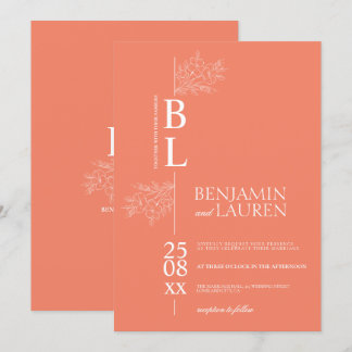 Convite Casamento Clássico Moderno Elegante Floral Coral