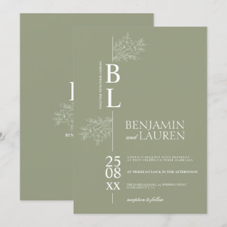 Convite Casamento Clássico Moderno Elegante Floral Sage Ve