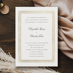 Convite Casamento Clássico Moderno Formal Dourado Lírio Ma