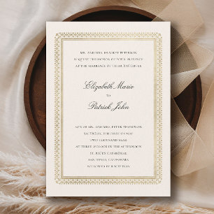 Convite Casamento Clássico Moderno Formal Dourado Lys Ecru