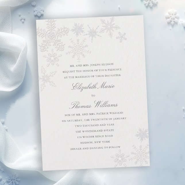 Convite Casamento Clássico Moderno Formal Winter Wonderlan (winter wedding invitation formal modern classic snowflake snow frost wonderland elegant romantic)