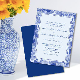Convite Casamento Clássico Moderno Retro Blue Chinoiserie