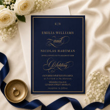 Casamento Clássico Monograma Azul Cobalto Dourado
