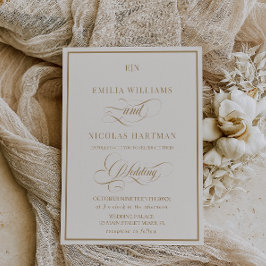 Convite Casamento Clássico Monograma Marfim Dourado