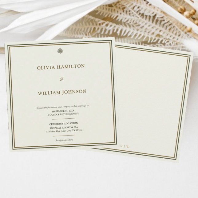 Convite Casamento clássico na Praça do Monograma e Monogra (Minimalist ivory & gold wedding invite with monogram back — refined & timeless design.)