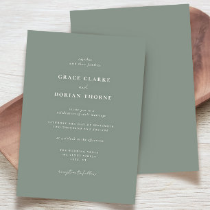 Convite Casamento Clássico Neutral Verde Sage Simples Eleg