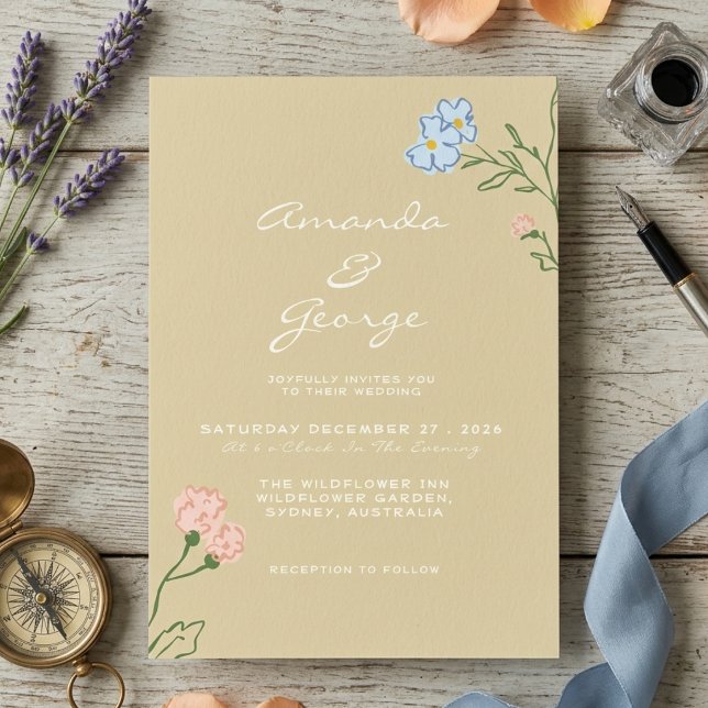 Convite Casamento Clássico Ousado Floral Retro Boho (Criador carregado)