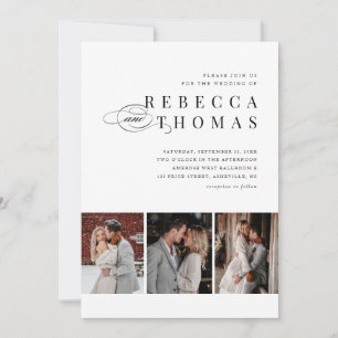 Convite Casamento Clássico Preto e Branco com 3 Fotos