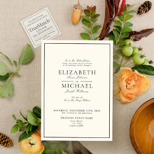Convite Casamento Clássico Preto e Creme com Letra Elegant