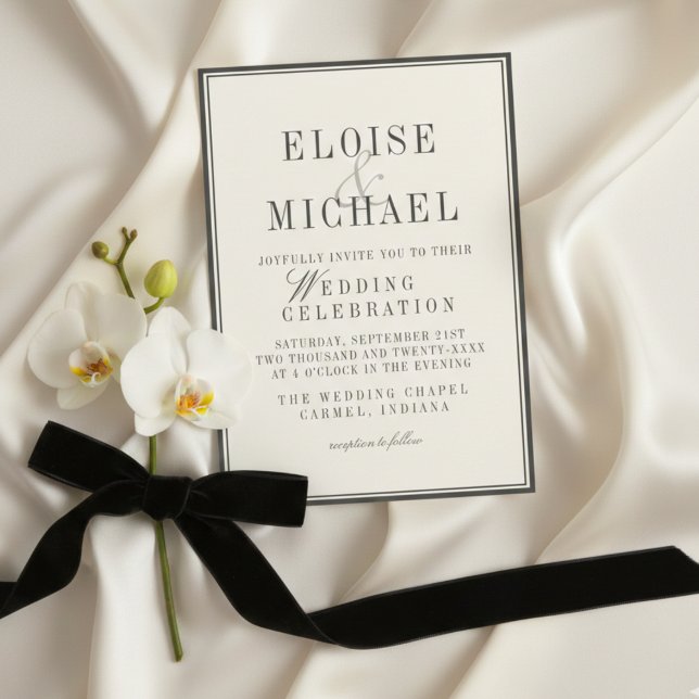 Convite Casamento Clássico Preto e Marfim (Classic Black and Ivory Wedding Invitation)