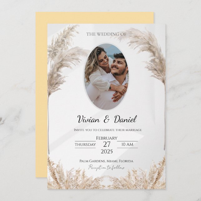 Convite Casamento Clássico Preto e Personalizável Dourado (Frente/Verso)