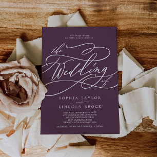 Convite Casamento Clássico Púrpura Simples de ameixa Escur
