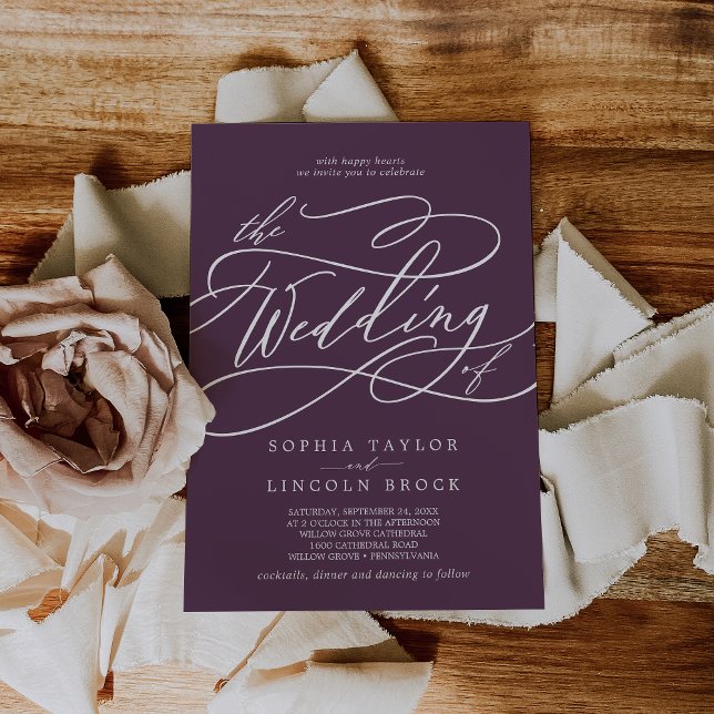 Convite Casamento Clássico Púrpura Simples de ameixa Escur (SOPHIA Dark Plum Simple Purple Classic Wedding Invitation)