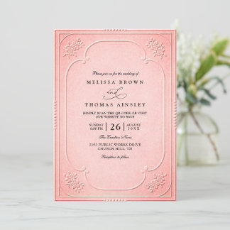 Convite Casamento Clássico Relevo Ornate Elegante Vintage