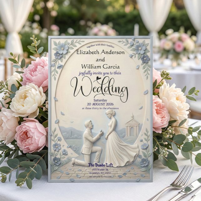 Convite Casamento Clássico Romântico com Pedido de Casamen (Criador carregado)