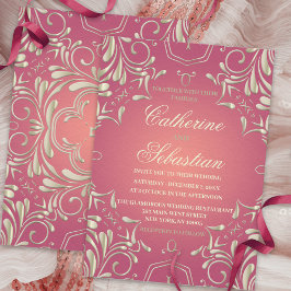 Convite Casamento Clássico Romântico Dourado de Fronteira