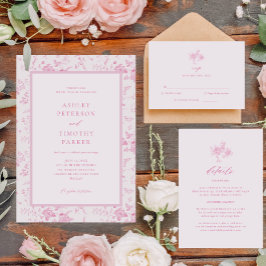 Convite Casamento Clássico Rosa Francês Toile Vitoriano
