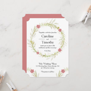Convite Casamento Clássico Simples de Leafy Floral Wreath