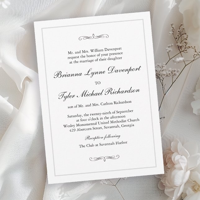 Convite Casamento Clássico Simples Elegância (Invitation may be ordered in both printed and instant download formats.)