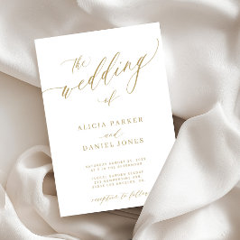 Convite Casamento clássico simples elegante dourado branco