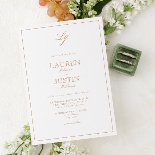 Convite Casamento Clássico Terracotta Calliografia Monogra (Criador carregado)