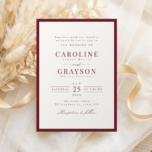 Convite Casamento Clássico Tipografia Burgundy Graciosa