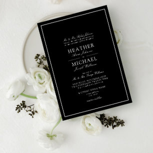 Convite Casamento Clássico Tradicional de Preto e Branco
