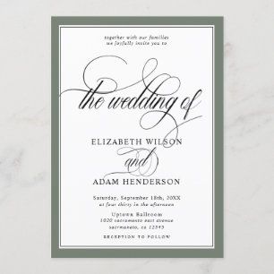 Convite Casamento Clássico Verde-Azeite Elegante e Branco