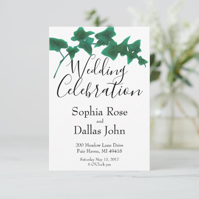 Convite Casamento Clássico Verde elegante da hera inglesa (Em pé/Frente)