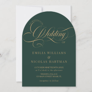 Convite Casamento Clássico Verde Esmeralda e Dourado