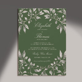 Convite Casamento Clássico Verde-Moderno do Quadro de Folh