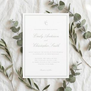 Convite Casamento Clássico Verde Sálvia Elegante